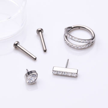 Detail View 1 of 3 Pcs of Assorted Titanium Gem Lined Rectangle Stud & Double Hoop Gems Package